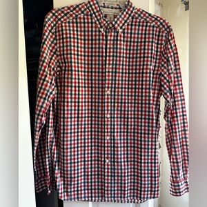 Red, white, blue plaid button up.